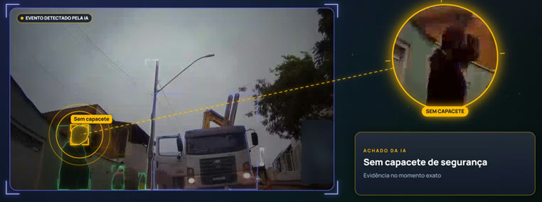 Lupa destacando o trabalhador sem capacete